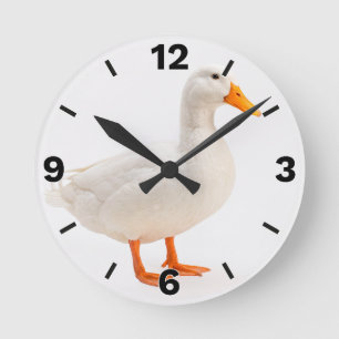 White Duck Farm Animal Countryside Rustic Decor Round Clock