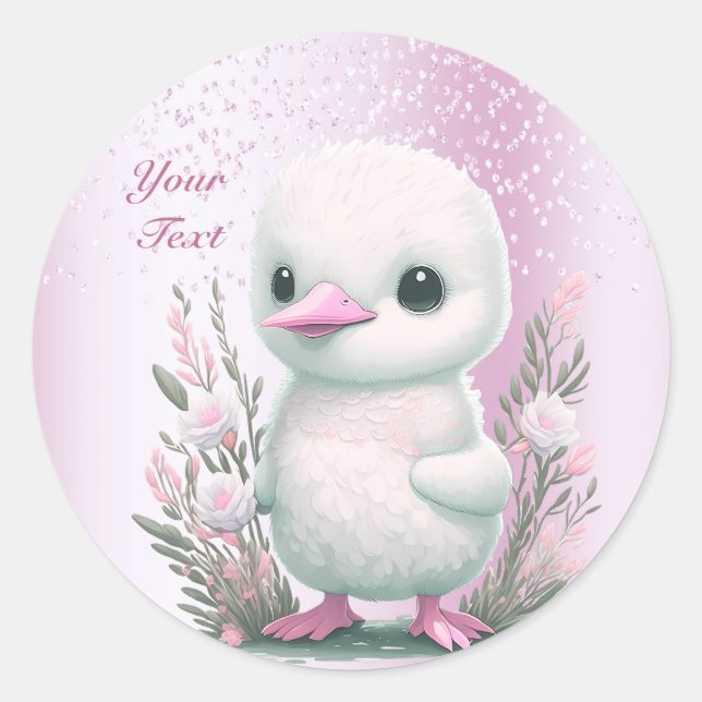 White Duck Pink Floral Sticker (Front)