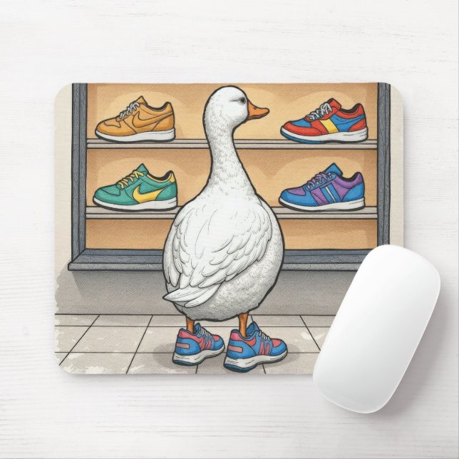 White Duck Shopping For Sneakers Mouse Pad (With Mouse)