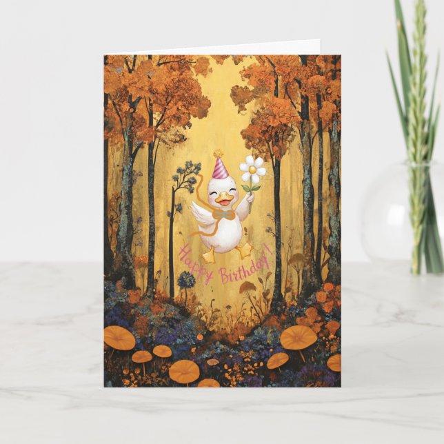 White Duck Wishing Child a Happy Birthday Card (Front)