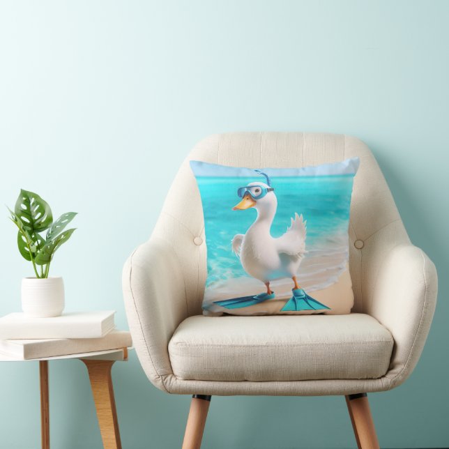 White Duck With Diving Gear On Beach Cushion (Chair)