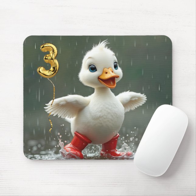 White Duckling In a Rain Puddle With #3 Balloon Mouse Pad (With Mouse)