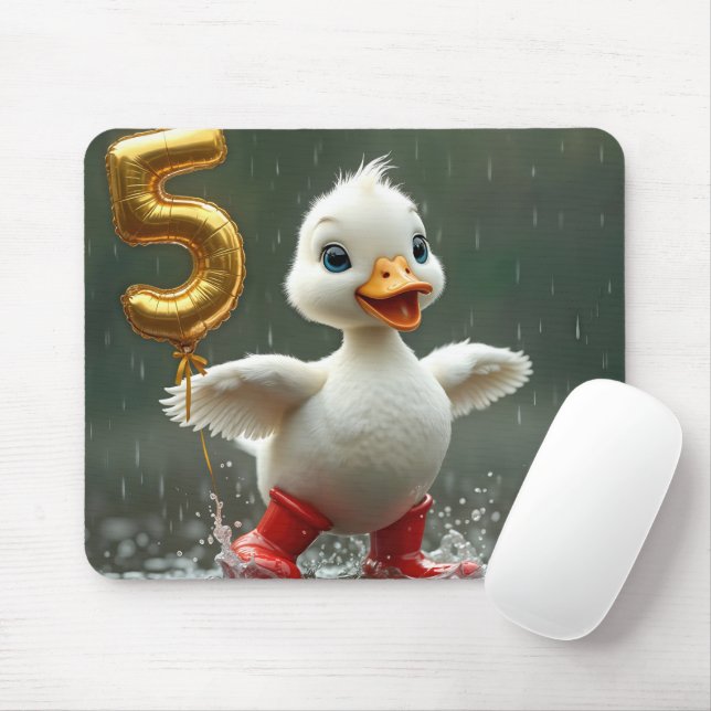 White Duckling In a Rain Puddle With #5 Balloon Mouse Pad (With Mouse)