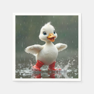 White Duckling Splashing In a Rain Puddle Napkin
