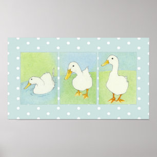 White Ducks Dots Poster