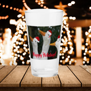 White Ducks Wearing Red Santa Hats Holiday Glass