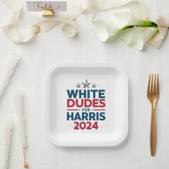 White Dudes For Harris-2024 Election Paper Plate (Wedding)