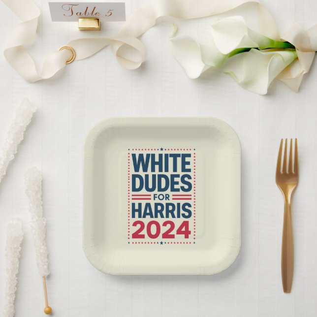 White Dudes For Harris-2024 Paper Plate (Wedding)