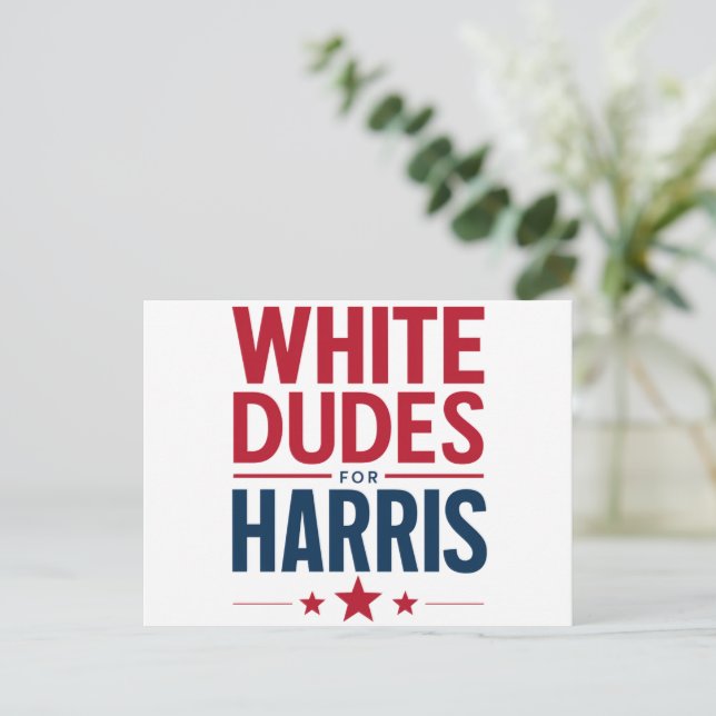 White Dudes For Harris Election Kamala Harris 2024 Postcard (Standing Front)
