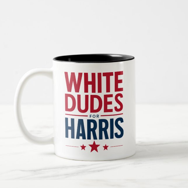 White Dudes For Harris Election Kamala Harris 2024 Two-Tone Coffee Mug (Left)