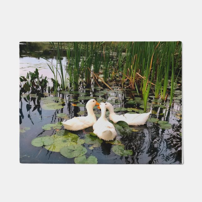 White dusks, cattails, lily pads, lakeshore design doormat (Front)