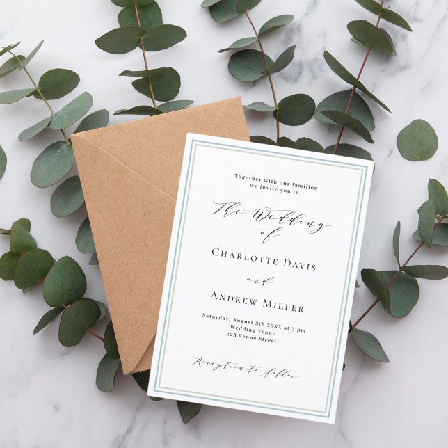White dusty blue sage green formal wedding invitation (Creator Uploaded)