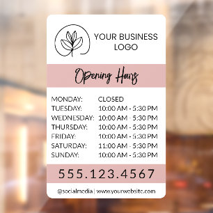 White & Dusty Pink Small Business Logo Open Hours