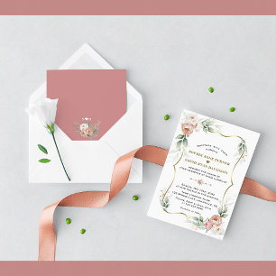 White Dusty Rose Floral Gold Airy Greenery Wedding Invitation