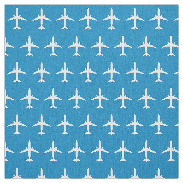 White E175 Jet Aeroplane Pattern on Blue Fabric (Swatch)