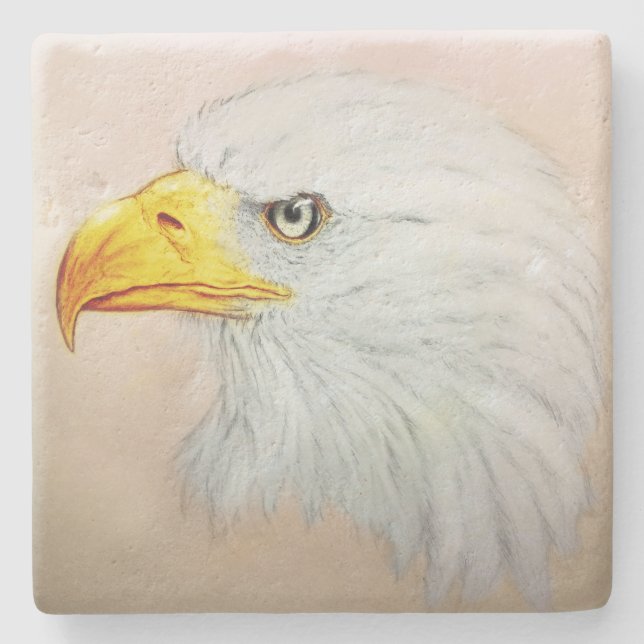 White Eagle Stone Coaster, Realistic Bird Sketch Coaster (Front)