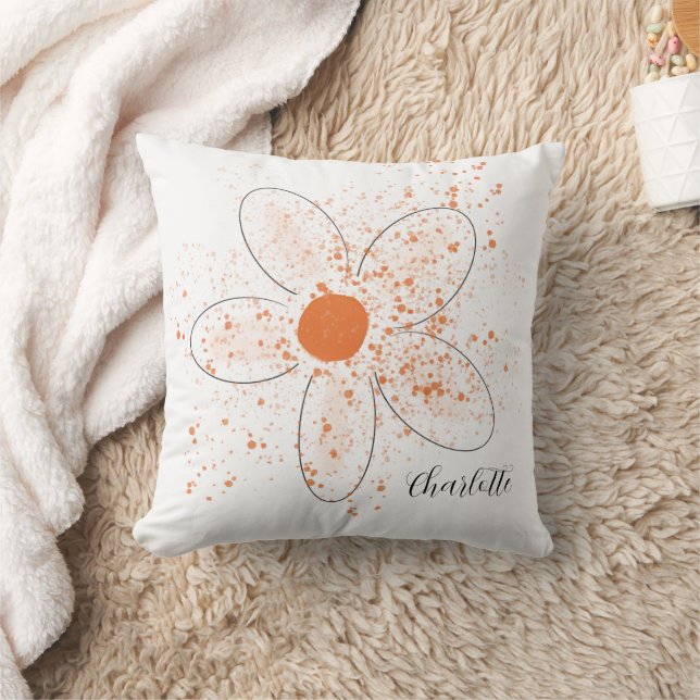 White earthy orange modern floral name script cushion (Blanket)