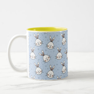 White Easter Bunnies on Light Blue Two-Tone Coffee Mug
