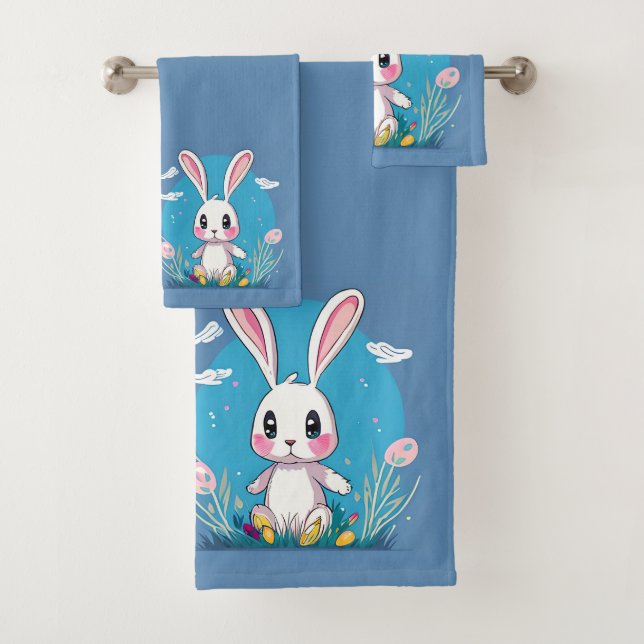 White Easter Bunny Bath Towel Set (Insitu)