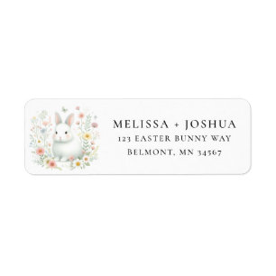 White Easter Bunny Floral Return Address Label