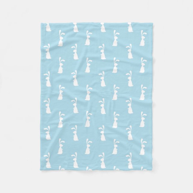 White Easter Bunny Rabbit Ears Pastel Blue Spring Fleece Blanket (Front)