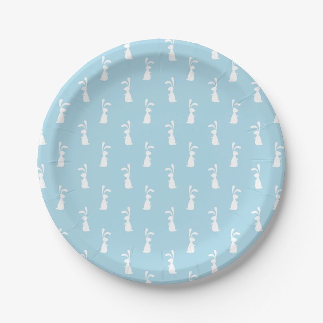 White Easter Bunny Rabbit Ears Pastel Blue Spring Paper Plate (Front)