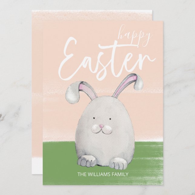 White Easter Bunny Watercolor Holiday Card (Front/Back)