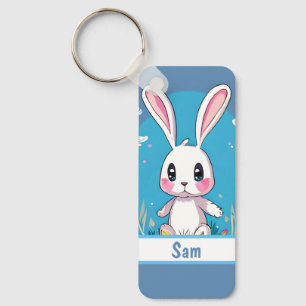 White Easter Bunny With Customizable Nametag  Key Ring