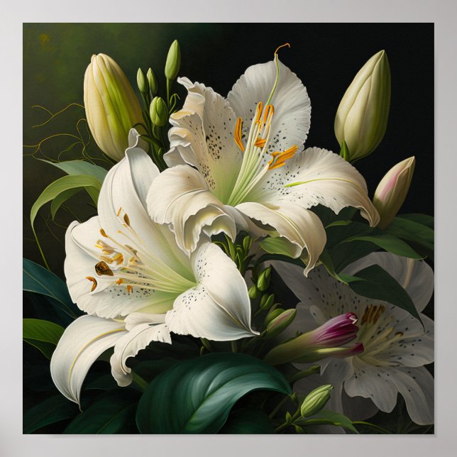 White Easter Lilies Flower Art Print Poster (Front)