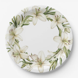 White Easter Lilies Paper Plate