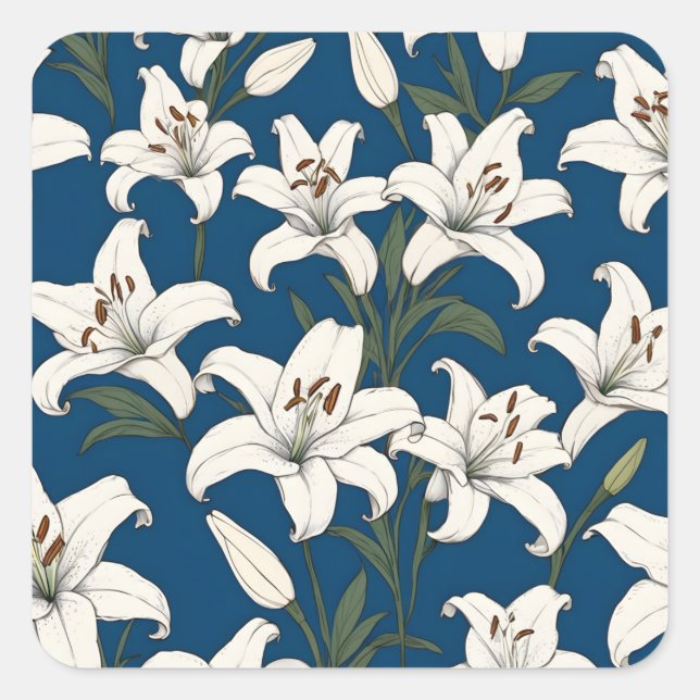 White easter lilies pattern square sticker (Front)