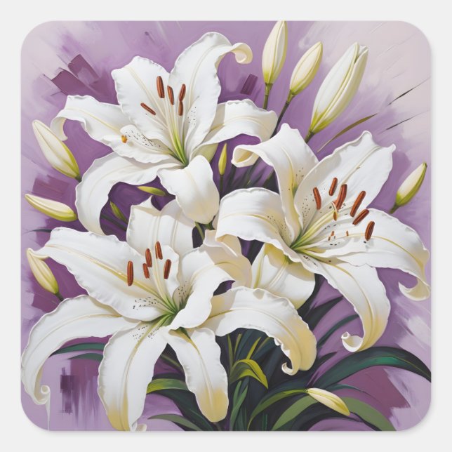 White easter lilies square sticker (Front)