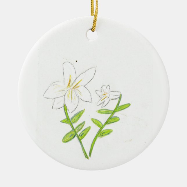 White Easter Lily  Ceramic Ornament (Front)