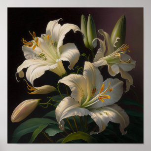 White Easter Lily Flowers Art Print Poster