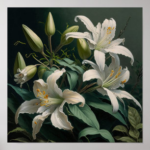 White Easter Lily Flowers Art Print Poster