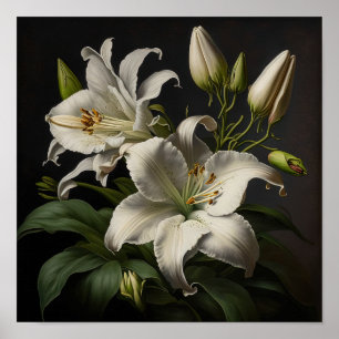 White Easter Lily Flowers Art Print Poster