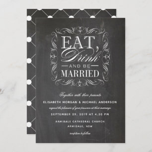 White eat drink and be married wedding invitation