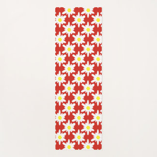 White Edelweiss Flowers Pattern in Red Yoga Mat