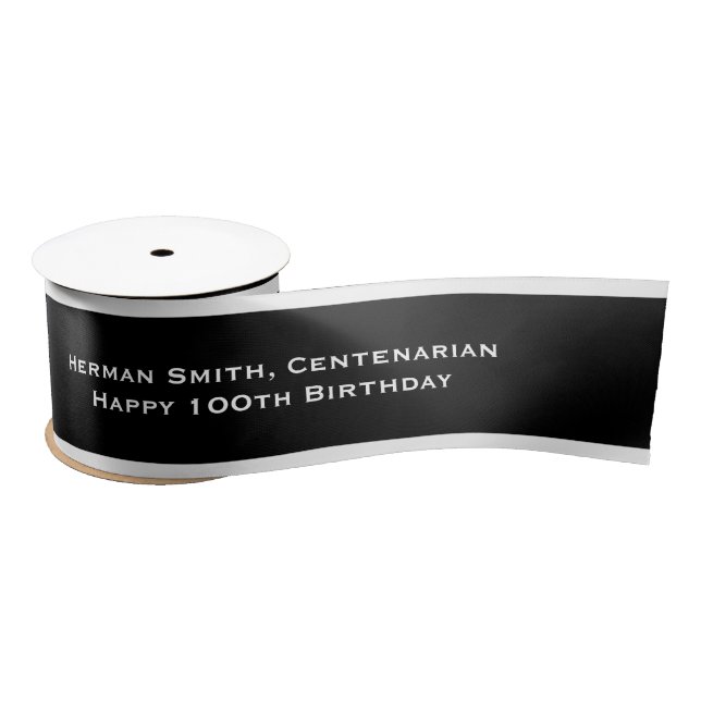 White Edge - Your Text Repeated - White/Black Satin Ribbon (Spool)