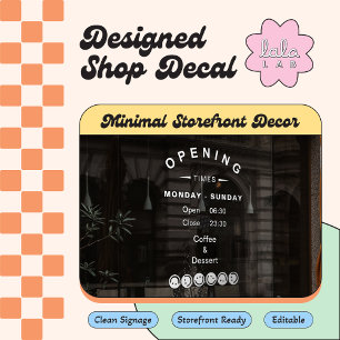 White Editable Opening Hours Window Cling for Cafe