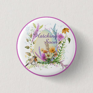 White egg small bird colorful flowers floral  3 cm round badge