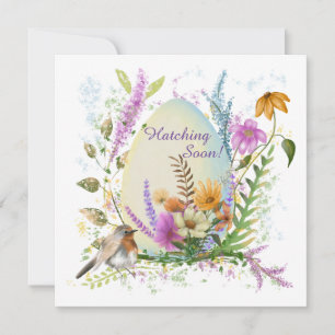 White egg small bird colourful flowers floral invitation