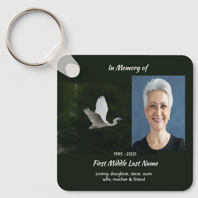 White Egret Bird Memorial Keepsake  Key Ring (Front)