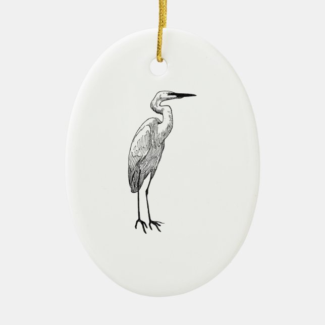 White Egret Ceramic Tree Decoration (Front)