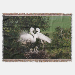 White Egret Family Throw Blanket
