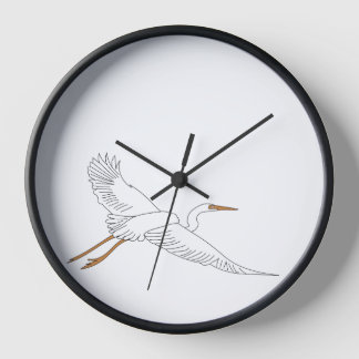White Egret in Flight. Clock