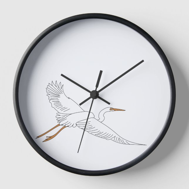 White Egret in Flight. Clock (Front)