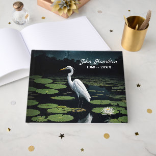 White Egret On Lily Pad for Memorial Service Guest Book
