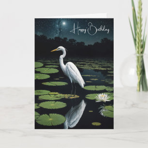 White Egret On Water Lily Pad Card