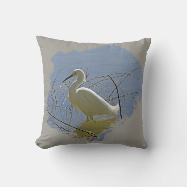 White Egret Photo Elegant Bird Calm Water Nature Cushion (Front)